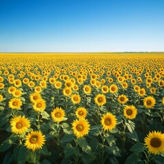 Fototapeta premium image of an expansive field of sunflowers bathed in brilliant sunlight isolated on a plain background 