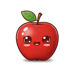 Kawaii Red Apple with Cute Face and Big Eyes