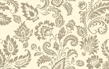 Abstract Paisley Traditional Scribble Style Hand Drawn Ikat Seamless Vector Pattern Trendy Fashion Colors Perfect for Allover Fabric Print or Wall Paper Damask Ethnic Concept Bright Orange White Tones