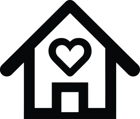 Black and White Vector PNG Illustration of a House with a Central Heart Symbol, Representing the Idea of Love and Home.