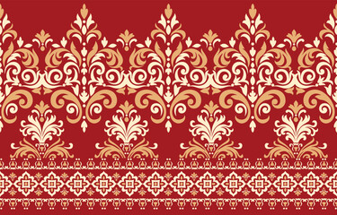 floral pattern vintage ethnic modern embroidery texture boho design vector illustration hand drawn pink flower motif branches leaves wallpaper seamless background border.