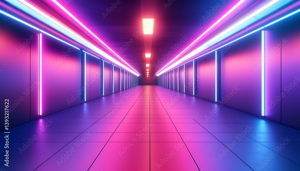 Poster futuristic hallway illuminated by neon lights creating an immersive futuristic atmosphere : generati