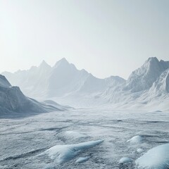 Obraz premium image of a massive glacier shimmering in a pristine alpine landscape isolated on a plain background a colossal glacier with crystalline ice textures set against rugged mountain peaks 