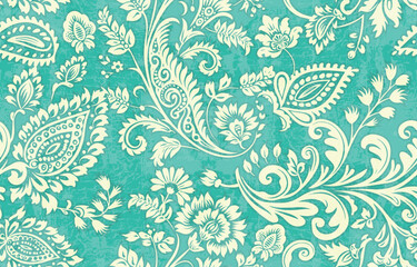 Abstract Paisley Traditional Scribble Style Hand Drawn Ikat Seamless Vector Pattern Trendy Fashion Colors Perfect for Allover Fabric Print or Wall Paper Damask Ethnic Concept Bright Orange White Tones