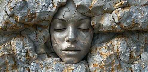 A sculpture of a face with the face of a woman