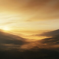 image of a golden sunrise casting a warm glow over a misty valley isolated on a plain background soft golden light illuminating a valley shrouded in morning mist with distant mountains