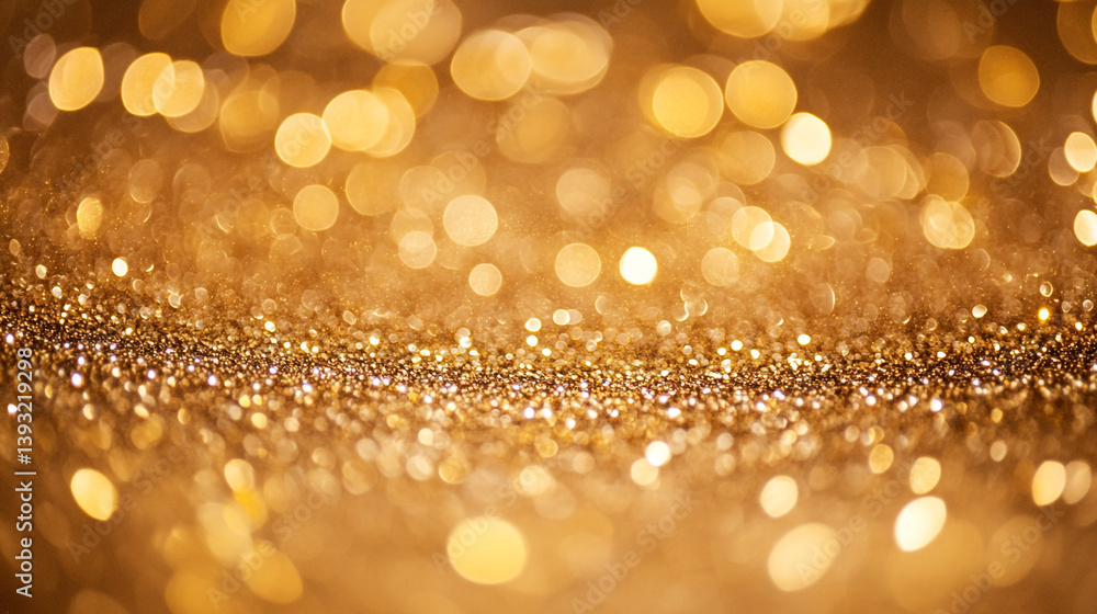 Poster a close up shot of golden glitter and bokeh lights creating a festive and luxurious background effec