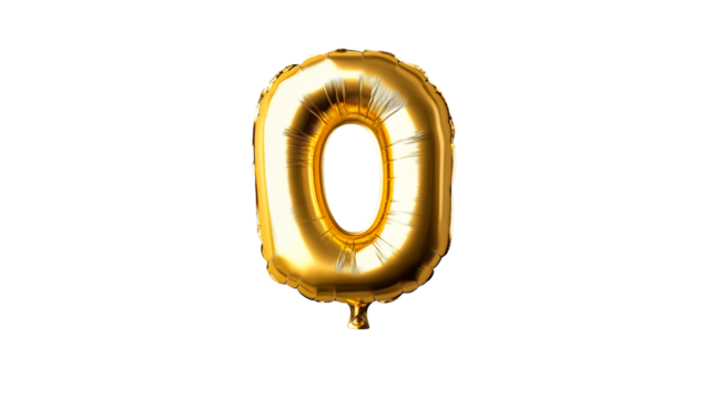 Gleaming Golden Balloon Number Zero Symbol, cut out transparent