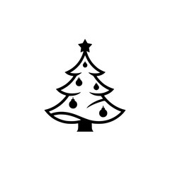 Minimalist Christmas Tree Icon with Baubles and Star