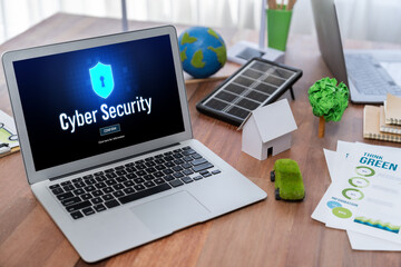 Cyber security system on computer screen protect private information brisk from hacker and cyber attack