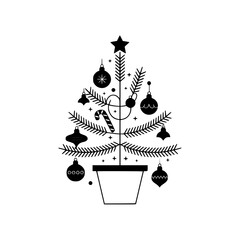 Minimalist Black and White Christmas Tree Illustration