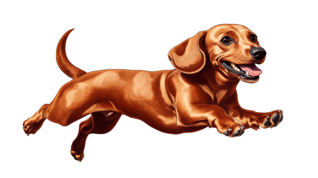 Dachshund puppy running, cheerful expression, pet illustration, cut out transparent