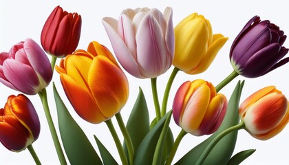 Naklejka premium Different color of tulip flowers, isolated, white background