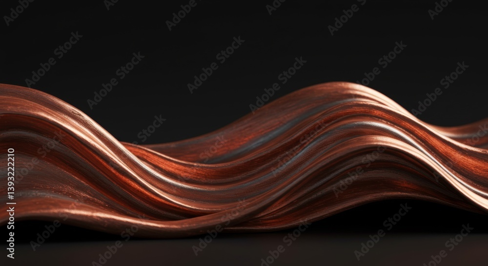 Poster shiny copper waves with smooth curves creating an elegant appearance against a dark background