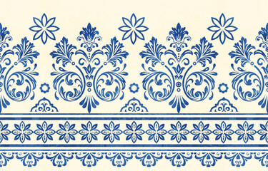 floral pattern vintage ethnic modern embroidery texture boho design vector illustration hand drawn pink flower motif branches leaves wallpaper seamless background border.