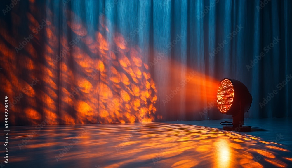 Aufkleber creative light setup casting intricate shadows with vibrant orange hues in a stylish indoor space : 