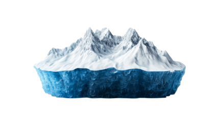 Iceberg with mountains and snow cap on black background, cut out transparent