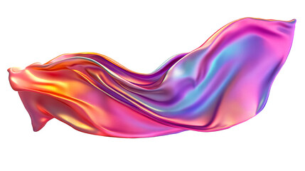 Fototapeta premium Colorful iridescent silk fabric abstract wave flowing, cut out transparent
