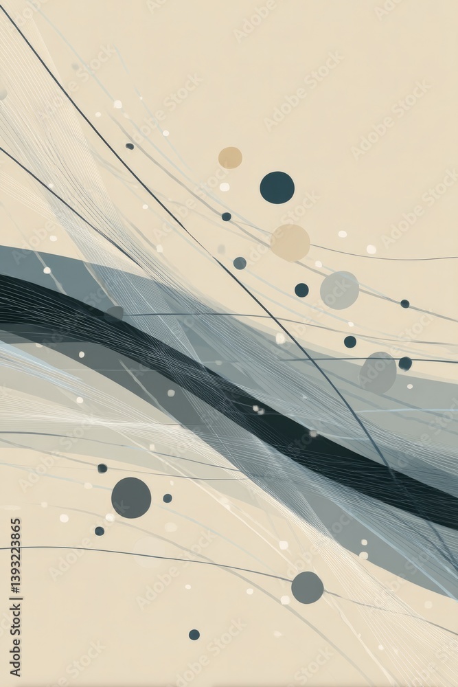Poster abstract lines and dots pattern with interwoven lines create captivating design over neutral backgro