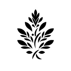 Minimalist Black Leaf Ornament on White Background