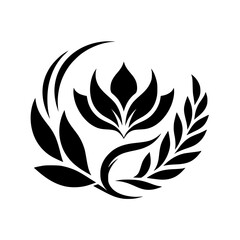 Elegant Black Floral Emblem on White: Minimalist Design