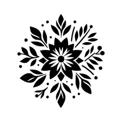 Obraz premium Black Floral Mandala Design on White Background, Geometric Style
