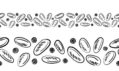 Seamless pattern with abstract round and oval figures in bright brush stroke texture isolated on white. Hand drawn vector sketch illustration in vintage charcoal ink. Abstract background, doodle print