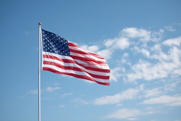 Fototapeta premium american flag gently waves in clear blue sky with ample copy space invoking themes of remembrance and honor surrounding