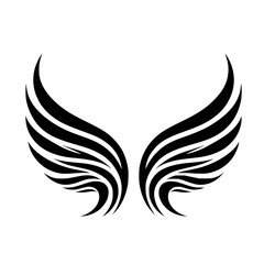 Black Wings Symbol on White Background, Simple Design