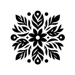 Black and White Floral Mandala Pattern, Symmetry, Nature-Inspired Design