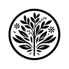 Minimalist Tree Logo in Circle, Black and White, Simple Design