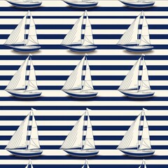 Seamless pattern of hand-painted coastal landscapes, soft faded pastel tones, and minimalist sailboats, reminiscent of classic seaside paintings - waves classic landscape