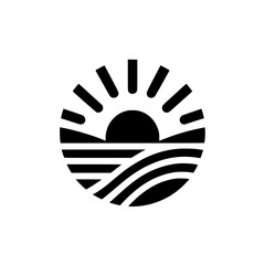 Minimalist Sunrise Logo Design, Black and White, Circular Emblem