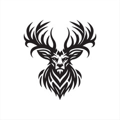 Tribal Reindeer Head – Stylized Deer Antlers Tattoo Design Illustration.