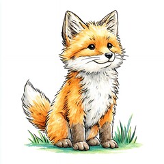 Obraz premium Adorable Orange Fox Kit in Watercolor Illustration