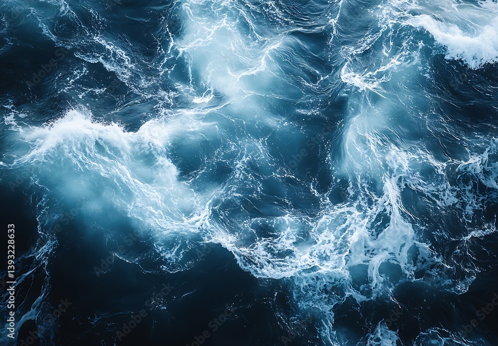 Poster aerial view of ocean waves dynamic blue water patterns powerful nature abstract background marine en