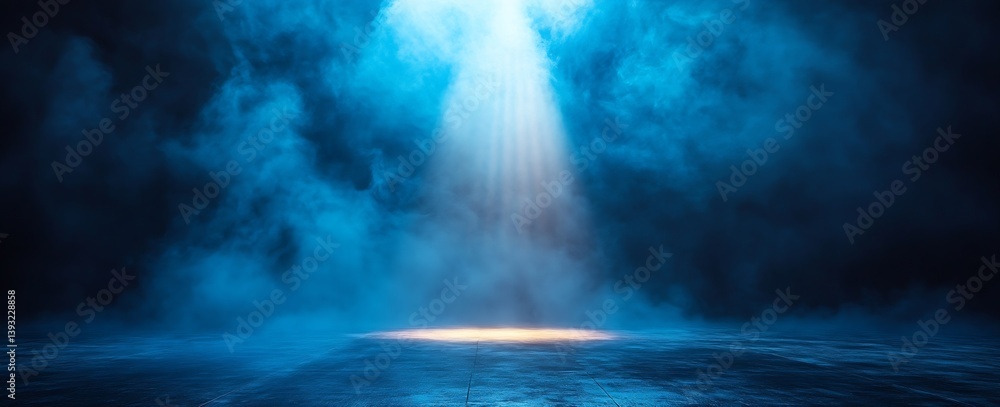 Poster dramatic spotlight scene with blue smoke and ethereal lighting creates a captivating stage for perfo