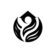 Abstract Black and White Logo Design: House, Wings, and Sphere