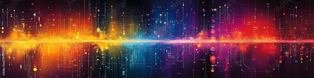 Poster colorful light waves: a vibrant display of light waves and energy, radiating in a spectrum of colors