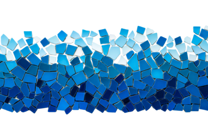 Mosaic tiles in shades of blue, decorative background, cut out transparent