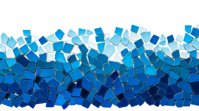Mosaic tiles in shades of blue, decorative background, cut out transparent