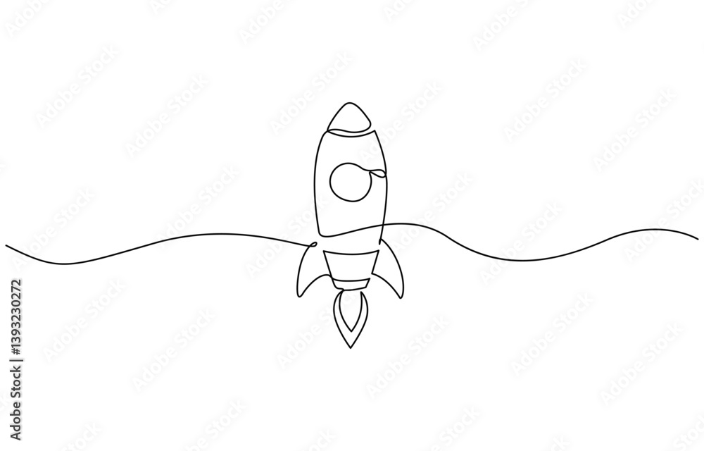 Poster hand drawn one line vector.one continuous line drawing of simple retro spacecraft, one continuous li