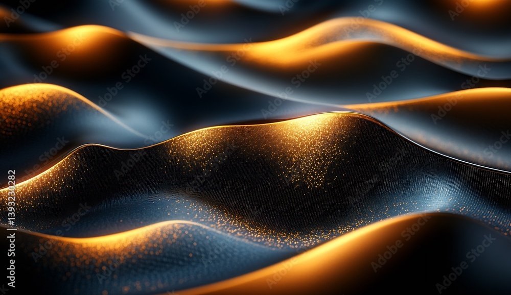 Poster Captivating flowing waves illuminated by golden light forming an elegant abstract wavy texture background : Generative AI