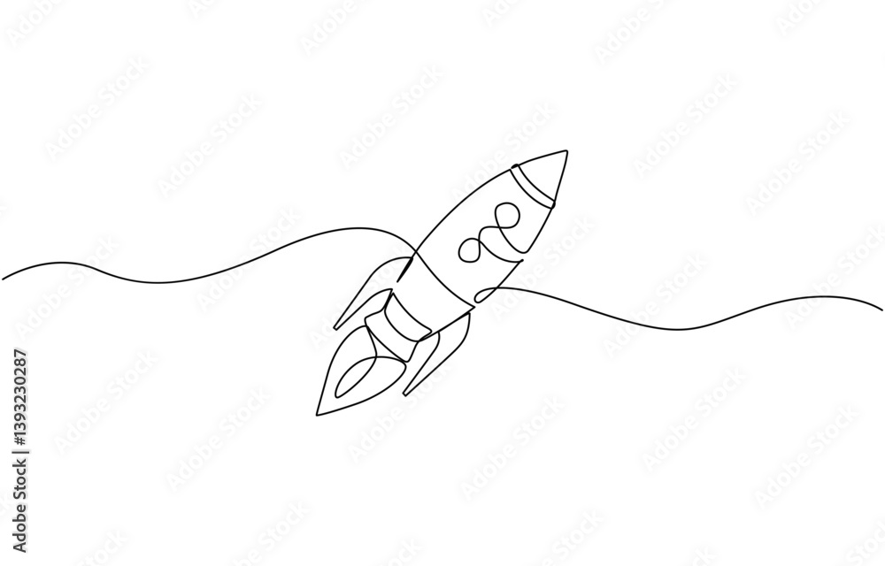 Poster hand drawn one line vector.one continuous line drawing of simple retro spacecraft, one continuous li