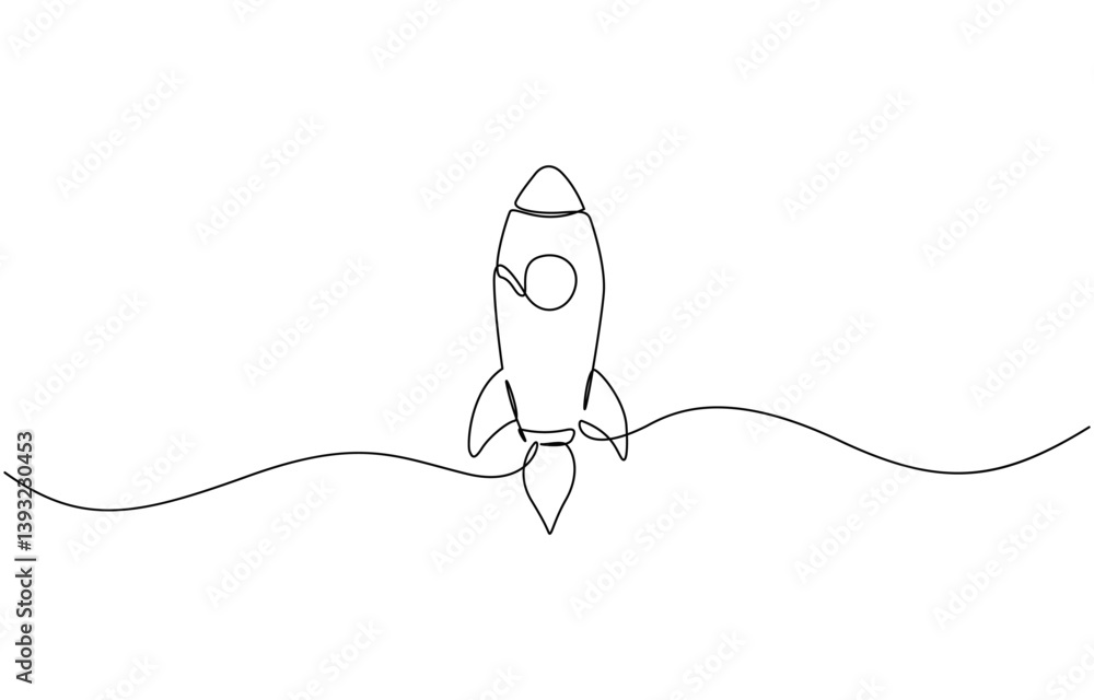 Poster hand drawn one line vector.one continuous line drawing of simple retro spacecraft, one continuous li