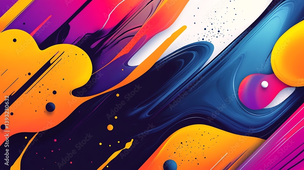Poster abstract color strokes: a vibrant and dynamic composition of flowing strokes and splashes, employing
