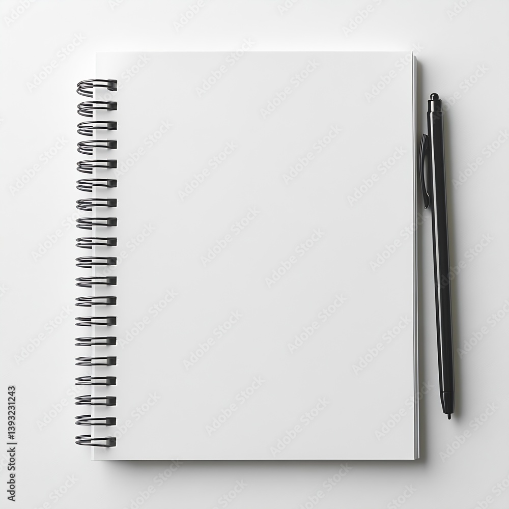 Aufkleber clean white notebook and pen still life flat lay for writing notes and office mockup concept : gener