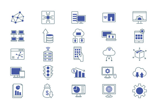 Grey Edge Computing Network Technology Icons Set