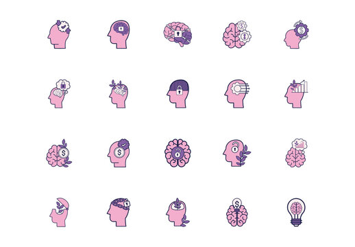 Brain Mind Psychology Icon Set