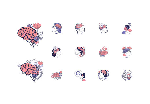 Brain Mind Psychology Illustration Set